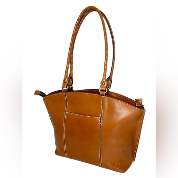 Patricia Nash Tan Leather Zip Top Tote Shoulder Bag Phone Pockets Front and Back - Picture 2 of 16